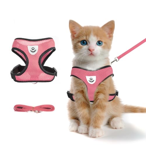 Pink Cat Harness and Leash Set (pink / S：(Neck:9.44" chest:11.02"-14.96"))