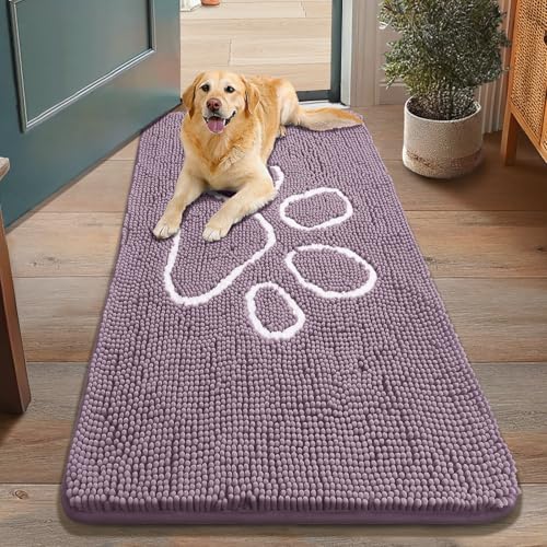 Dog Door Mat for Muddy Paws (48"X30" / Deep Plum and White)