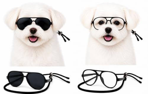 G029 Dog Cat Pet Aviator Pilot Sunglasses Glasses for Small Breeds up to 15lbs (S, Up to 15lbs, 2-pack Black +Black-clear)