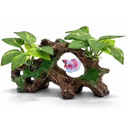 Aquarium Decorations Cave Silk Aquarium Plants Betta Fish Tank Decor (F Driftwood Cave Silk Plants)