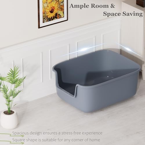 Large Cat Litter Box High Sided Entry Cat Litter Pan 50 x 40 x 22 CM (Grey)