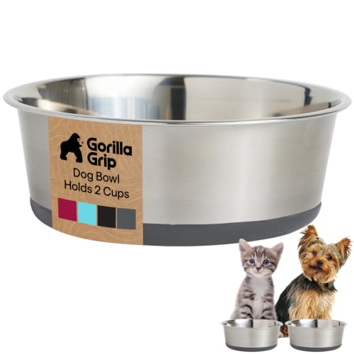 Dog Bowl Food Grade Stainless Steel Water Bowls (Gray / 2 Cup - Single Bowl)