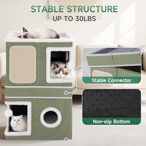 2 Story Cat House beds for Indoor Cats with Scratch Pads Green (Green / Double)