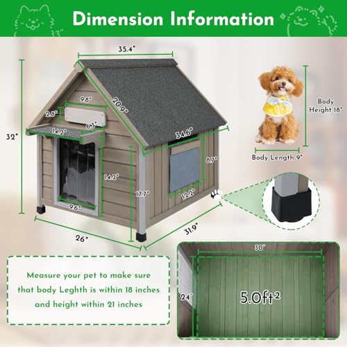 Outdoor Dog House Weatherproof Large Wooden Dog Kennel Indoor for Small Dogs with Chew (Grey / 26" D x 31.9" W x 32" H)