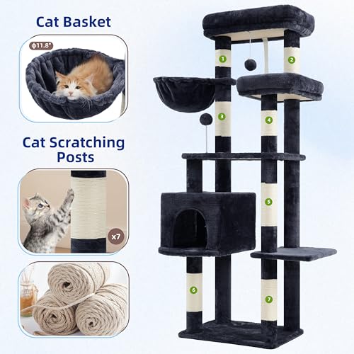 55.1'' Cat Tree Tower for Indoor Cats (55.1 inch / Smoky gray)
