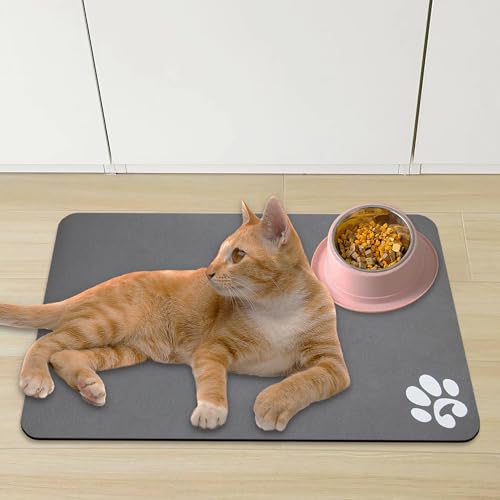 Pet Cat Food Mats (Black & Footprints Logo / 18.1"L x 11.8"W)