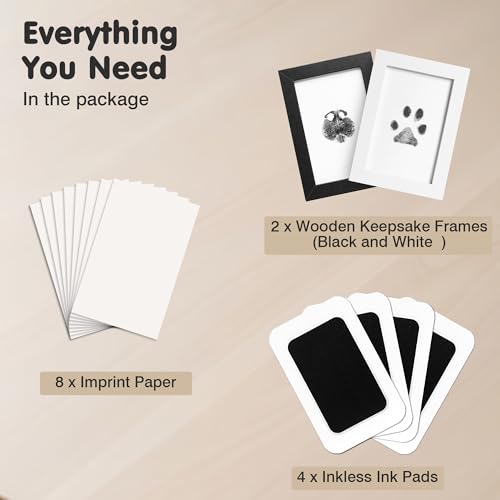 Inkless Paw Print Kit for Dogs (Black Pad,Black/White Wood Frame / 4-Pack,Medium)
