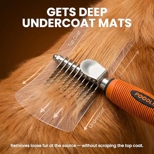 Poodle Dematting Fur Rake Comb Brush for Dogs and Cats (Orange / Dematting Comb)
