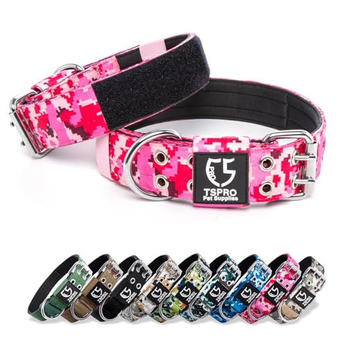 Heavy Duty Tactical Dog Collar with Patch (L/XL – Fits Neck 19.5"-23.5" / Camo Pink)