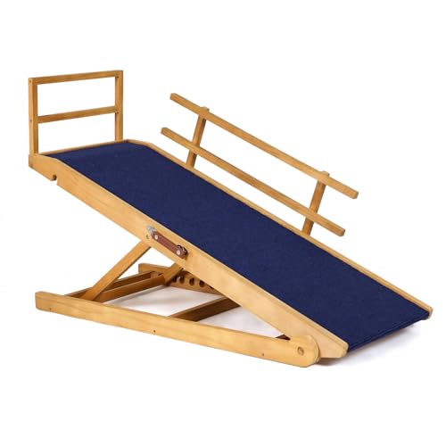 Dog Ramp for Bed (Wood & Dark Grey / 45.2 inch long)