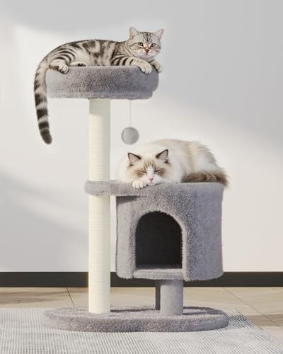 Cat Tree 34.3 Inches Cat Tower with Scratching Post (Gray)