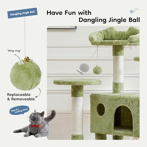 54 in Cat Tree Tower with Natural Sisal Scratching Post (Green / 54"×19.7"×19.7")