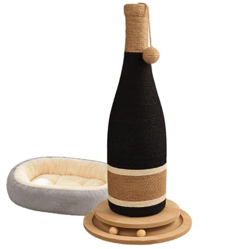 Natural Hemp Cat Scratcher & Post with Bonus 20x15 Pet Bed (Champagne Bottle)