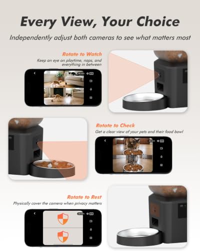 Automatic Cat Feeder for 2 Cats with 2K Cameras (Matte Black)