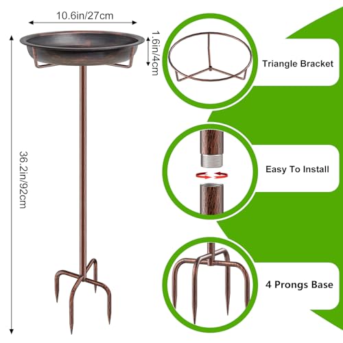 Metal Bird Bath for Outside Garden Birdbath Bowl (Retro Copper)