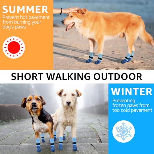 Anti Slip Dog Socks to Prevent Licking Paws for Hardwood Floors (Two Color-Blue / X-Small (4 Count))