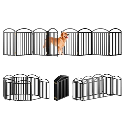 8 Panels Full Matel Freestanding Dog Gates with Door (【8 Panels with Door】192"W*32H" / Black)