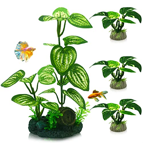 Aquarium Silk Plants for Betta Fish Tank (Light Green / small 4)