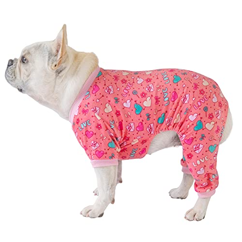 Dog Valentine's Day Pajamas Puppy Onesies Small Dogs Soft Pjs Coat Cat Apparel Comfy Pet Clothes Outfit Doggie Bodysuit (Medium / Cupid pink)