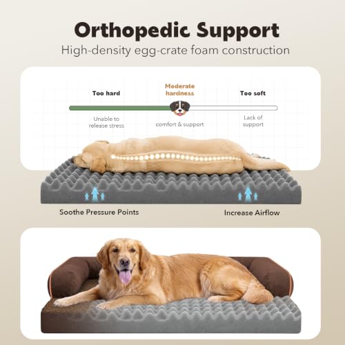 Orthopedic Washable Dog Bed with Bolster for Medium to Large Dogs (36.0"L x 27.0"W x 7.0"Th / Coffee)