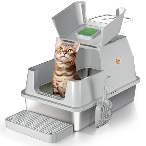 Stainless Steel Cat Litter Box with Lid (Grey)