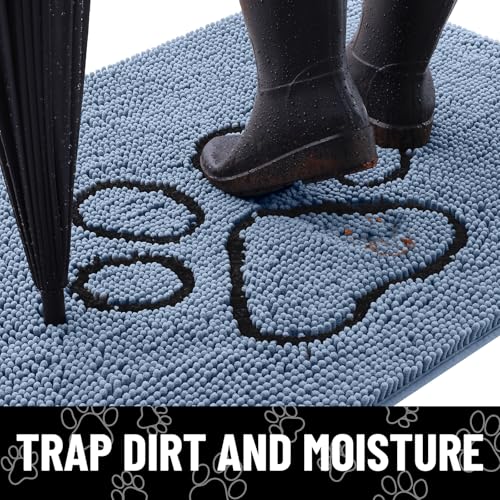 Dog Door Mat for Muddy Paws (59"X24" / Airy Blue and Black)