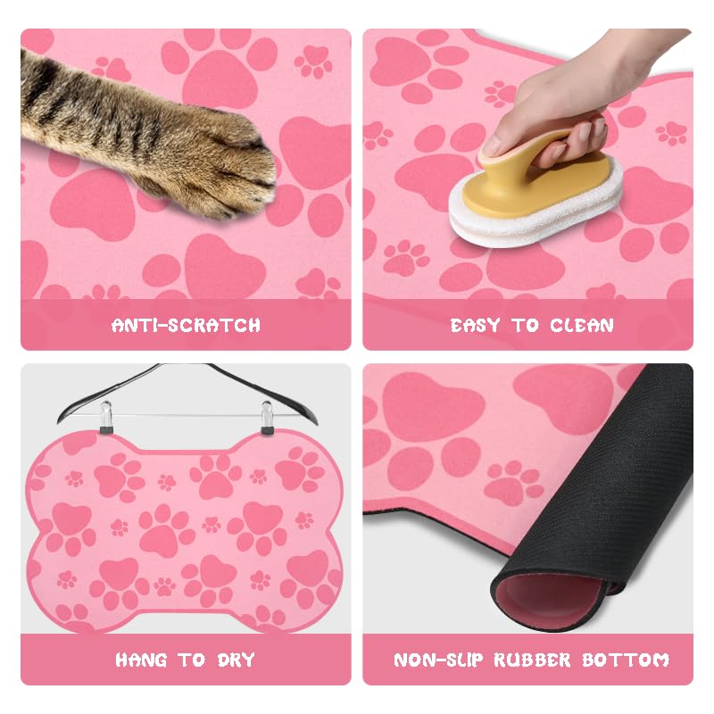 Dog Food Mats for Floors Waterproof (Dark Pink / 19"L x 12"W)