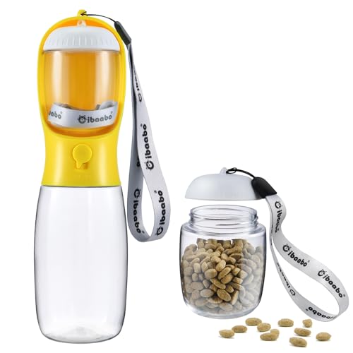 Dog Water Bottle Portable with Food Container & Filter for Travel (#12 Yellow / 19oz)
