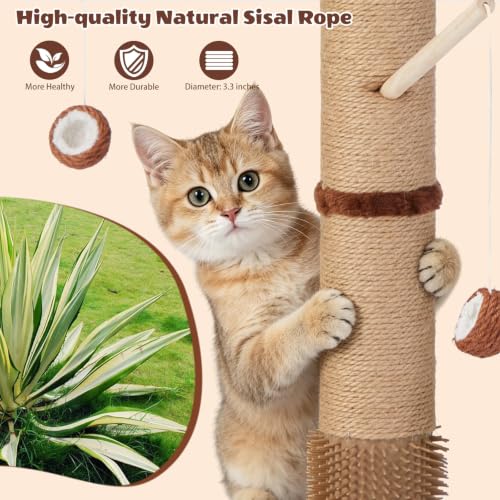 46" Extra Tall Cat Scratching Post with Toy for Large and Adult Indoor Cats (Brown(46" Tall))