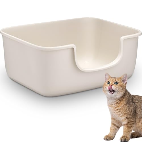 Large Cat Litter Box with High Sides (White)