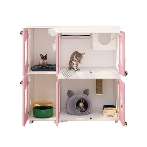 Cat House Solid Wood Cat Cage Luxury Villa Home Indoor Oversized Cattery Constant Temperature Cat Delivery Room Cage Cat Bed (120*60*118.4 / Pink)