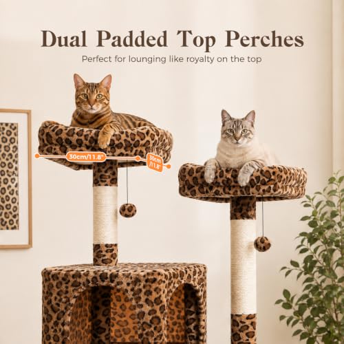 72" Leopard Tall Cat Tree for Large Cats with Condo & Sisal Posts (Leopard / 72")