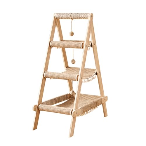 3 Tier Modern A Frame Wooden Cat Tree Tower Ladder with Multi (Beige)