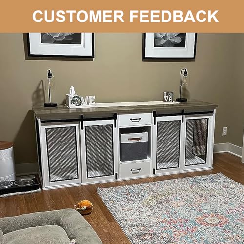 85" XXL Heavy Duty Wooden Double Dog Crate Furniture for Large Dogs Divided (85.0"L x 24.0"W x 33.0"H / White)