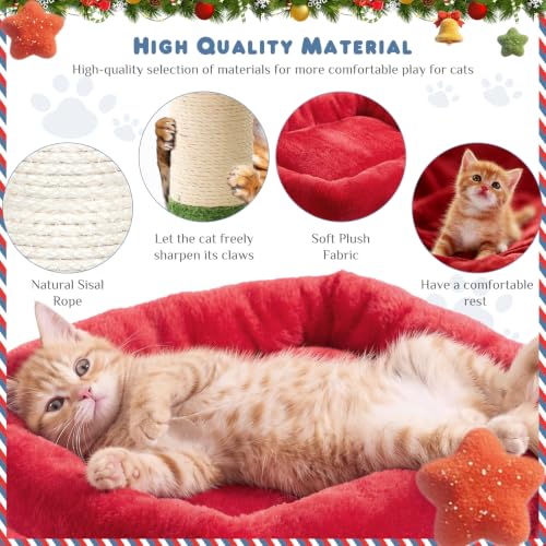 44 Inch Cat Tree Tower with Natural Sisal Scratching Posts (Red & Green / 44 Inch)