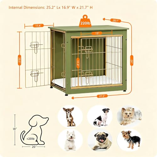 27" Dog Crate Furniture (Green / 27.2"L x 20.1"W x 23.6"H)