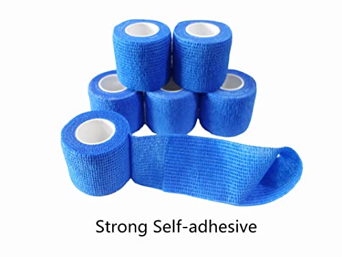 6 Pack 2" x 5 Yards Self Adhesive Bandage Wrap Breathable Cohesive Vet Wrap for Pets (2 Inch / Blue)