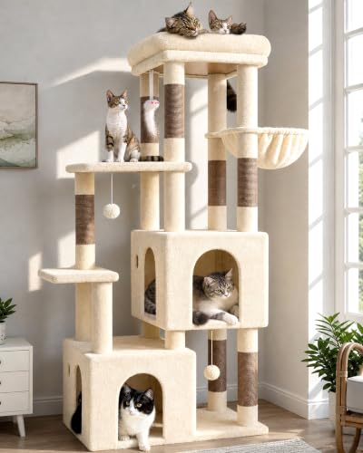 Heavy Duty Cat Trees for Big Cats Maine Coon (Beige / 61inch)