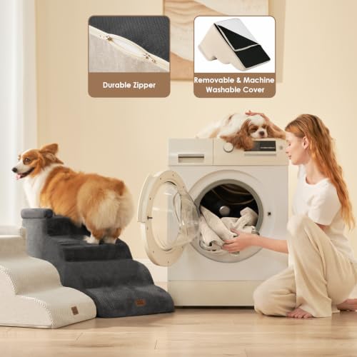 4 Step Curved Dog Stairs for Beds 17.6" H (Beige / 31.3"l X 15.7"w X 19.3"h)