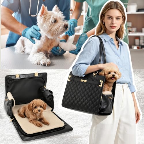 2-in-1 Stylish Dog Purse Carrier Soft-Sided Carriers Travel Tote Bag for Small Dogs Cats, Fashion Foldable Pet Bag for Puppies Small Animals with Pockets (Black Checkered, 15" L x 7.5" W x 12.2" H) (Black checkered / 15" L x 7.5" W x 12.2" H)