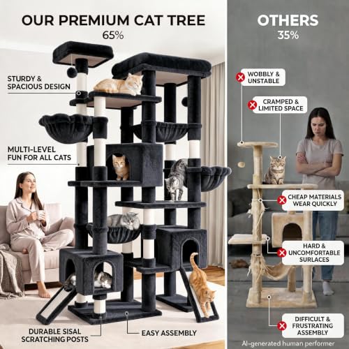 87 in Multi Level Tall Cat Tree Tower for Large Cats (Dark Grey)
