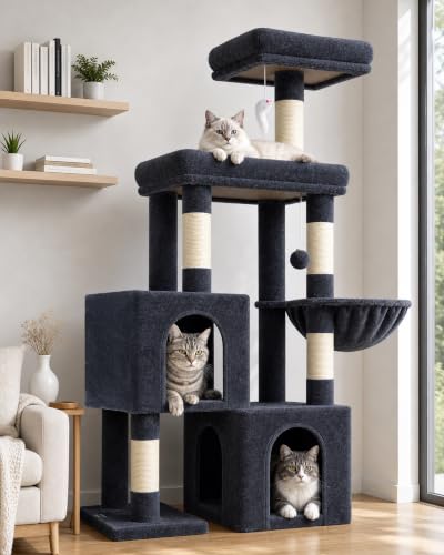 52in Cat Tree Tower for Indoor Cats (Dark Grey / L)