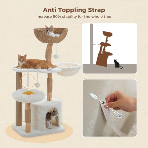 Modern Cat Tree for Large Cats (Cloud White)