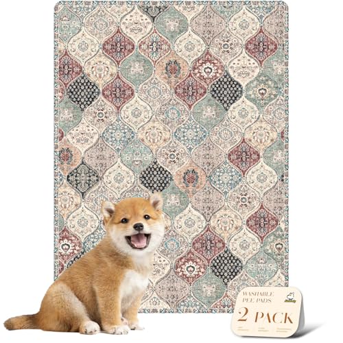 Washable Pee Pads for Dogs (18x24 Inch (Pack of 2) / Dark Red/Multi)