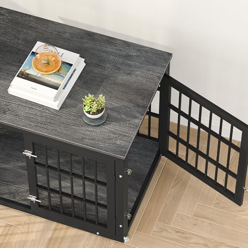32" Heavy Duty Dog Crate Furniture for Small and Medium Dogs (Black + Gray / 32.7"L x 23.6"W x 26.2"H)