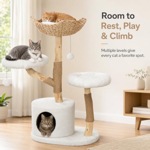 Solid Wood Cat Tree Tower (Three layer)