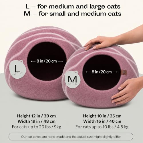Cat Cave Merino Wool Bed for Indoor Cats (Rose Gold / Medium)