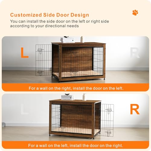 38.5" XL Dog Crate Furniture with Cushion (Warm Brown / 38.5"L x 25.6"W x 26.8"H)