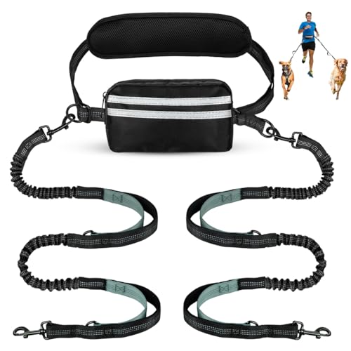 Hands Free Dog Leash for Two Dogs Walking (Grey-Green / Large)