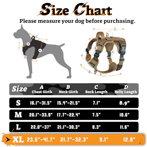 Tactical Dog Harness for Large Dogs (Xl(chest:23.6"-41.8",neck:21.7"-32.3",back:9.1") / Desert Camo)